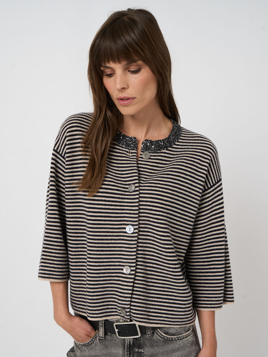 Striped cashmere cardigan with sequins image number 3