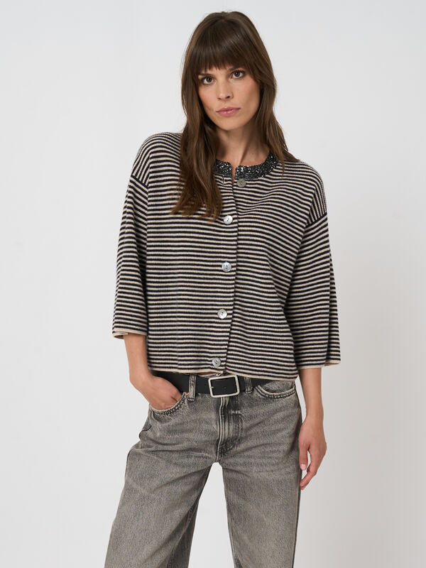 REPEAT gestreept kasjmier vest met pailletten image number 4