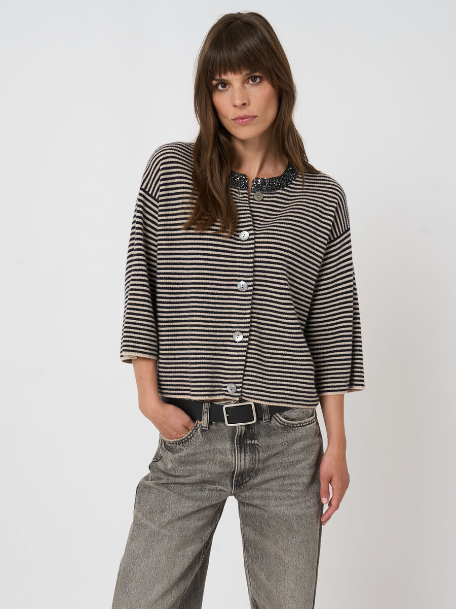 Striped cashmere cardigan with sequins image number 4