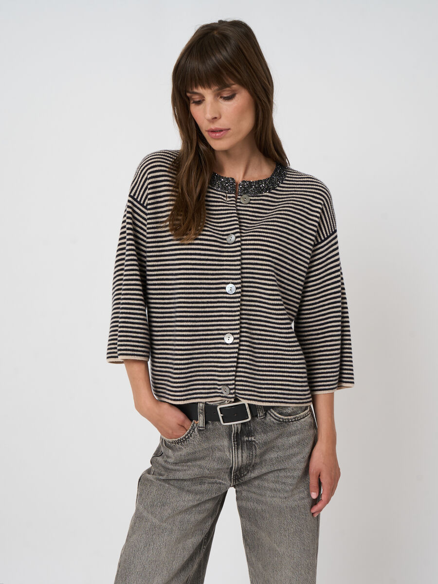 Striped cashmere cardigan with sequins image number 6