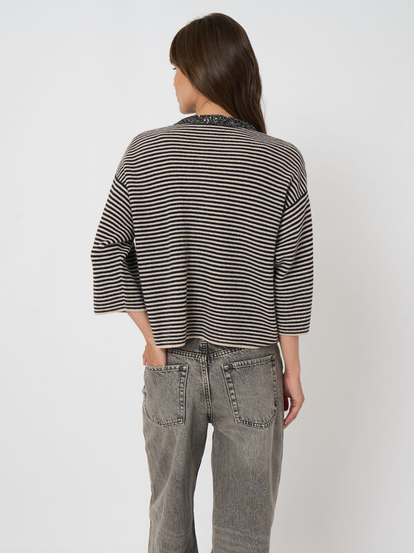 REPEAT gestreept kasjmier vest met pailletten image number 7