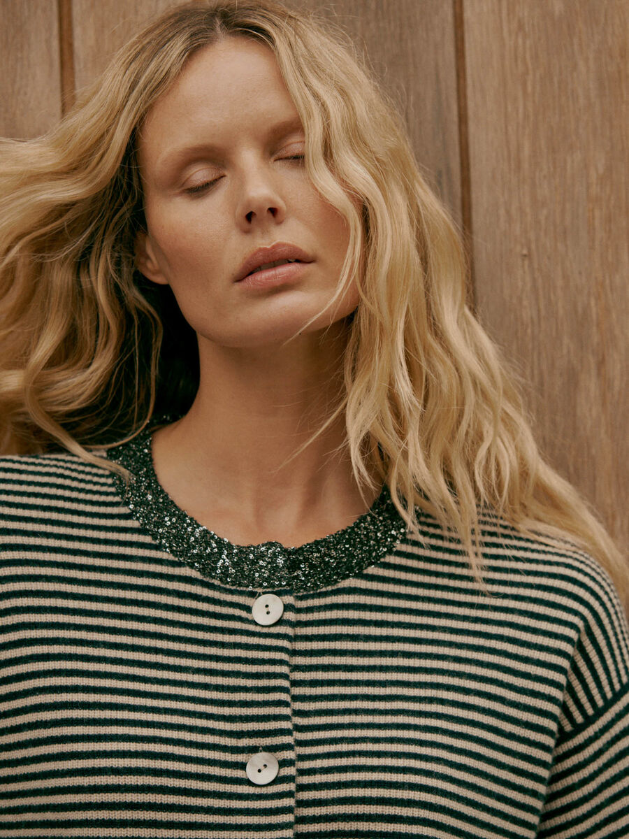 Striped cashmere cardigan with sequins image number 8