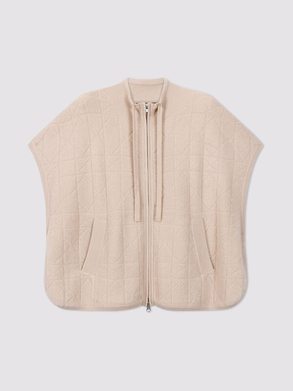 Kasjmieren poncho met rits en sponsachtige breistructuur image number 3