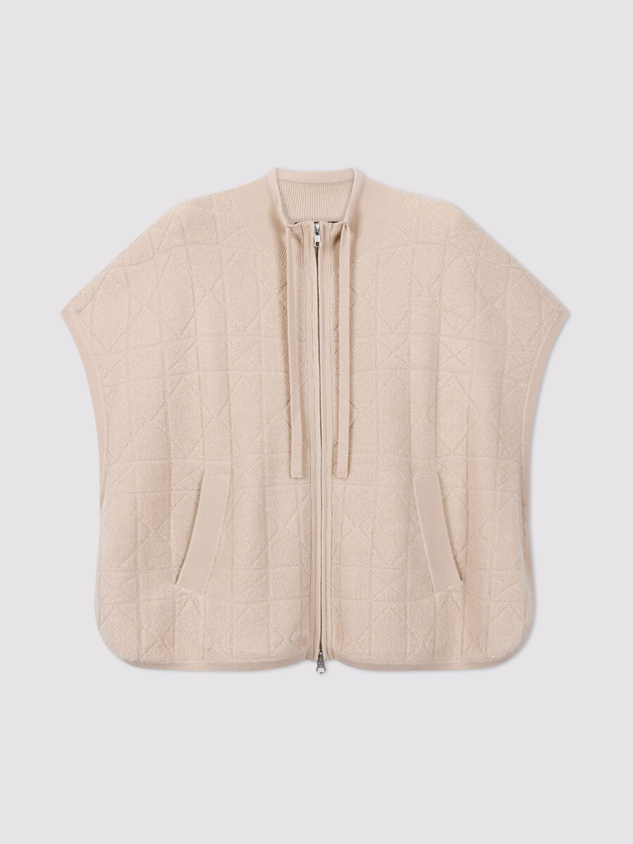 Poncho en cachemire zipp&eacute;, maille moelleuse effet boucl&eacute; image number 3