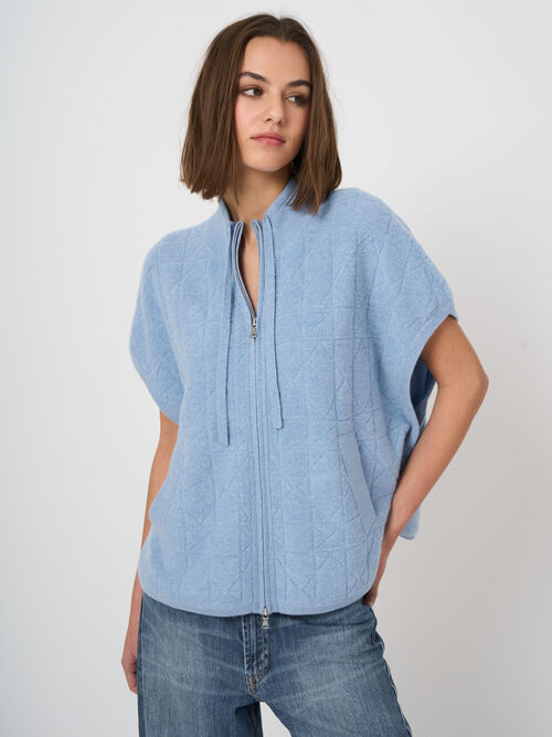 Poncho en cachemire zipp&eacute;, maille moelleuse effet boucl&eacute;