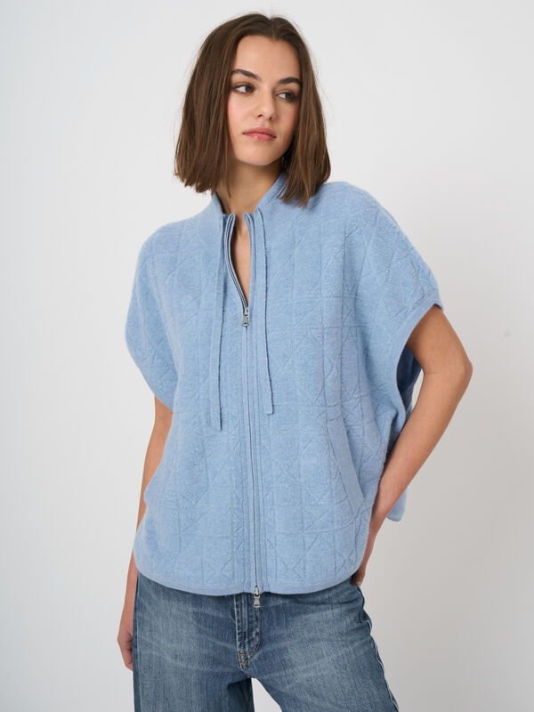 Cashmere zip poncho with spongy knit image number 0