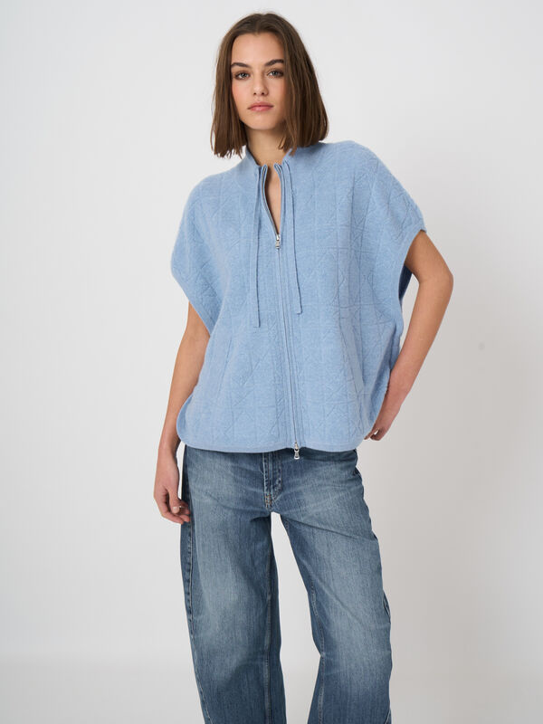 Cashmere zip poncho with spongy knit image number 2