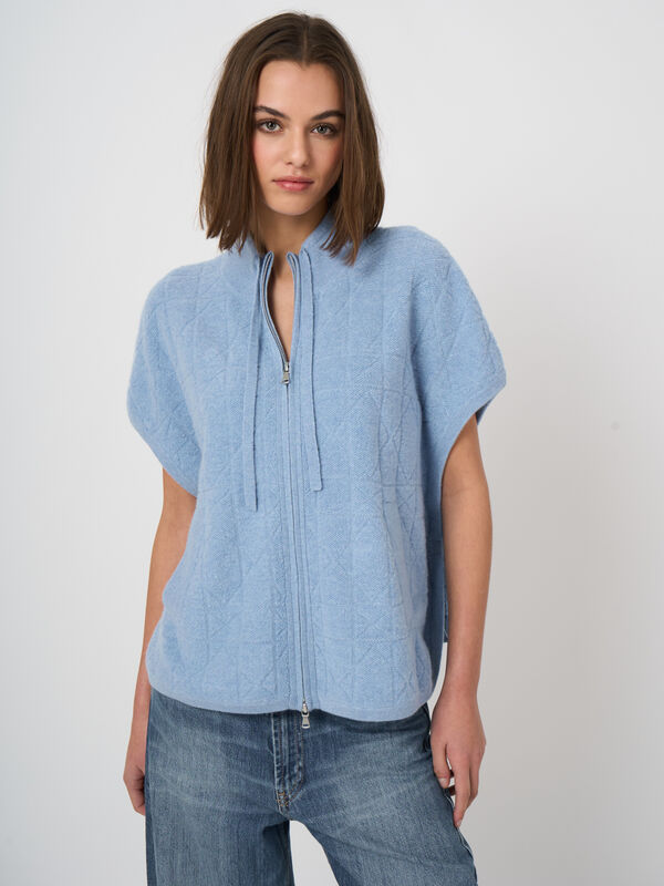 Cashmere zip poncho with spongy knit image number 3