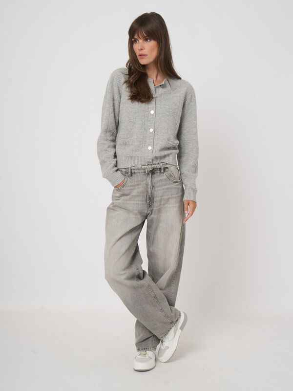 Spongy cashmere cardigan with logo buttons image number 6