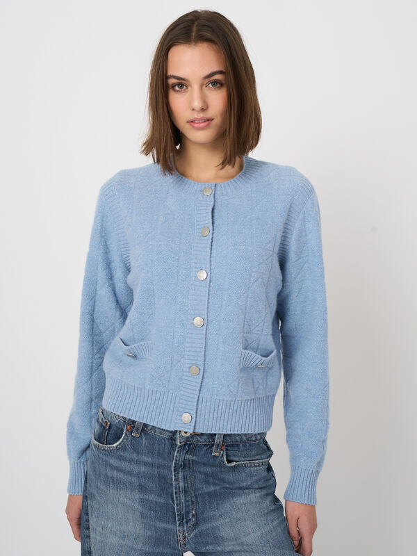 Cardigan en cachemire, maille moelleuse, boutons logo REPEAT image number 0