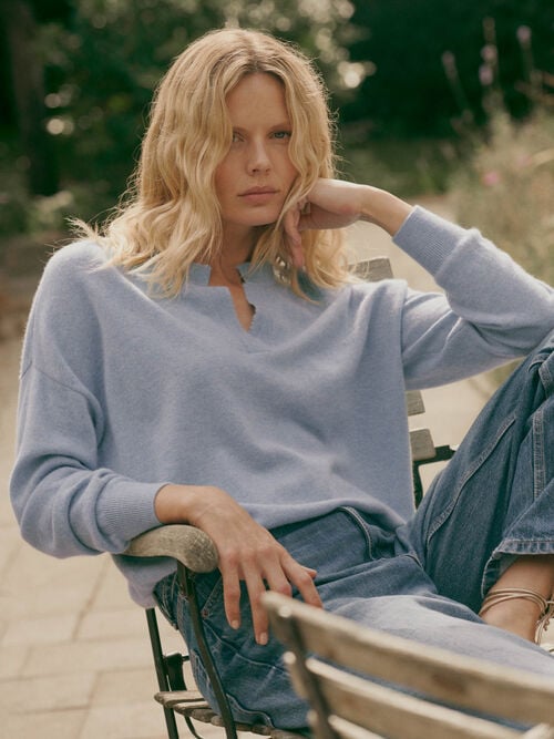 Cashmere sweater with slit neckline