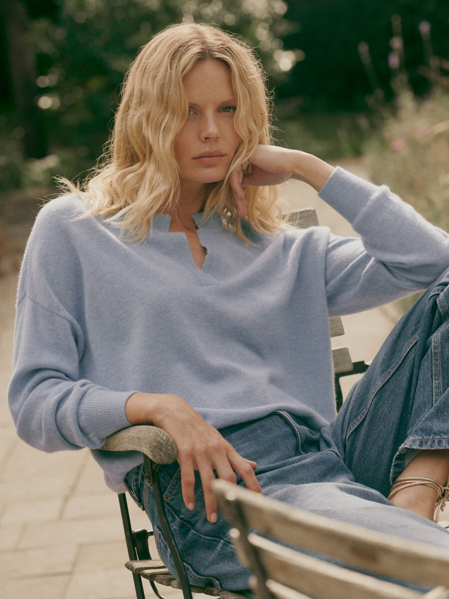 Cashmere sweater with slit neckline image number 0