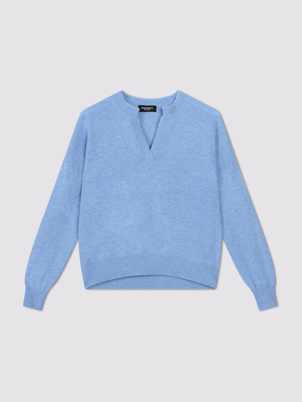 Cashmere trui met split hals image number 3