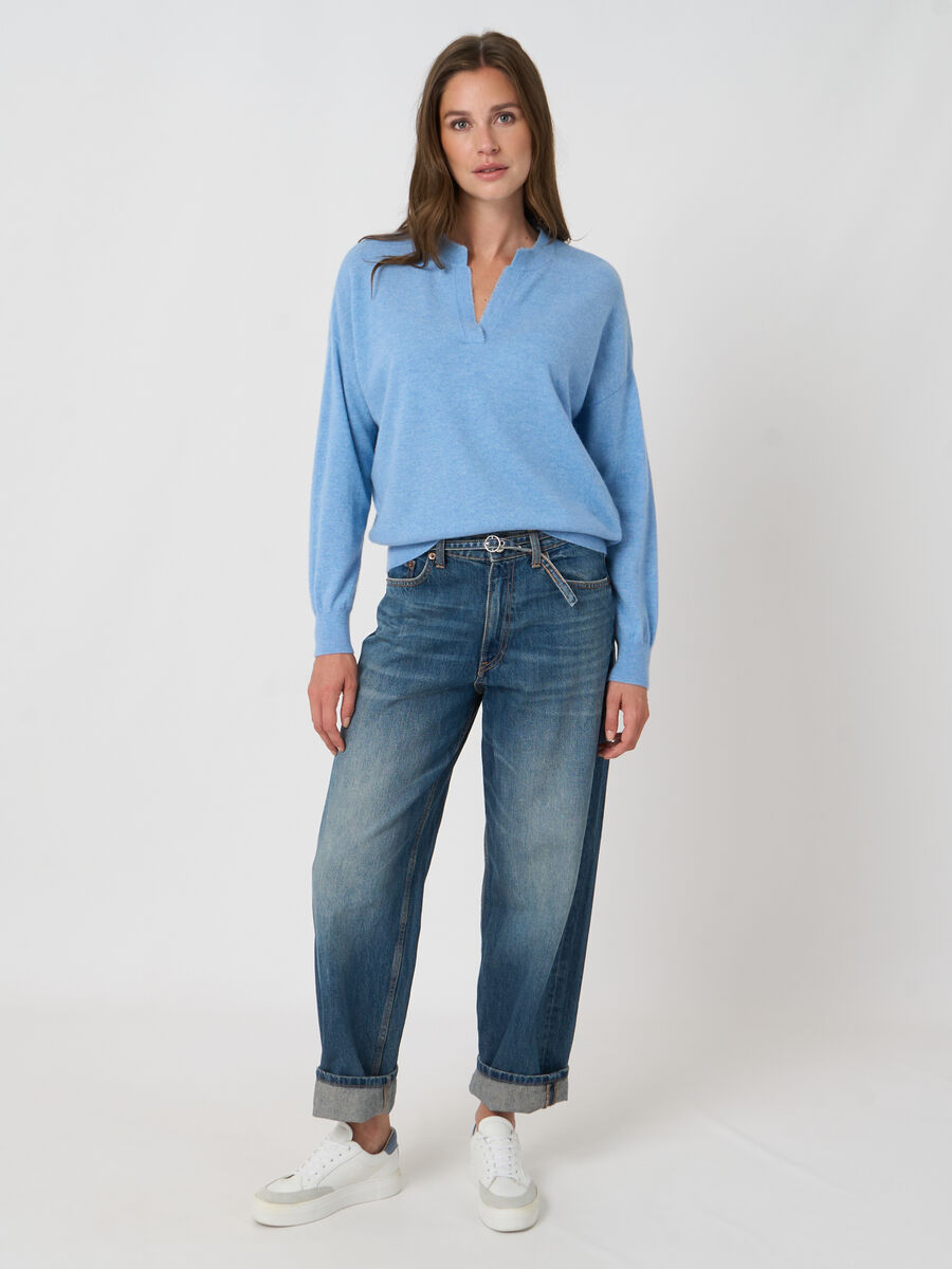 Cashmere sweater with slit neckline image number 8