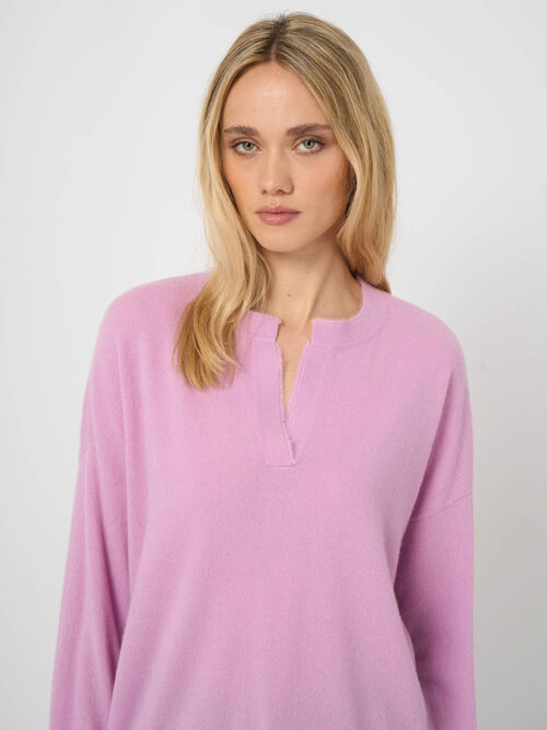 Cashmere sweater with slit neckline