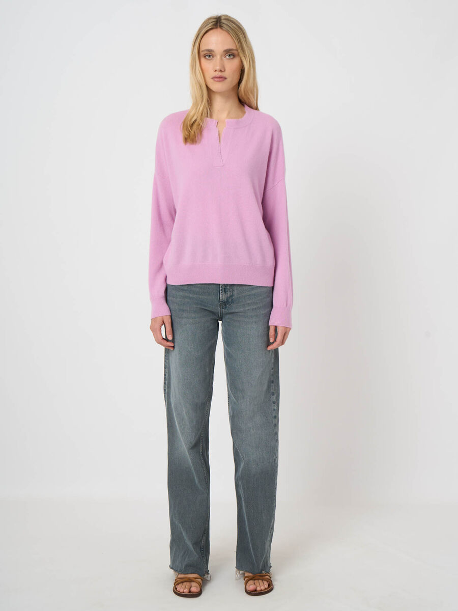 Cashmere sweater with slit neckline image number 3
