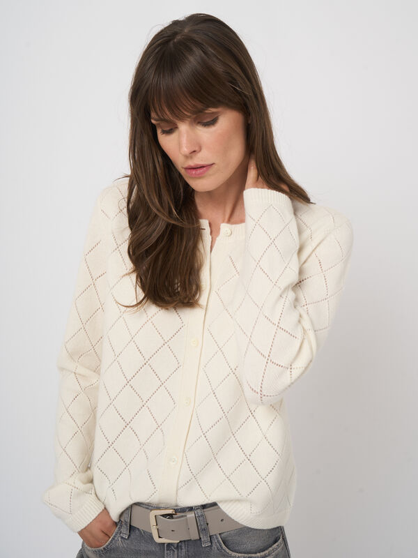 Weicher Damen-Cardigan aus 100% Kaschmir mit Ajourmuster image number 1