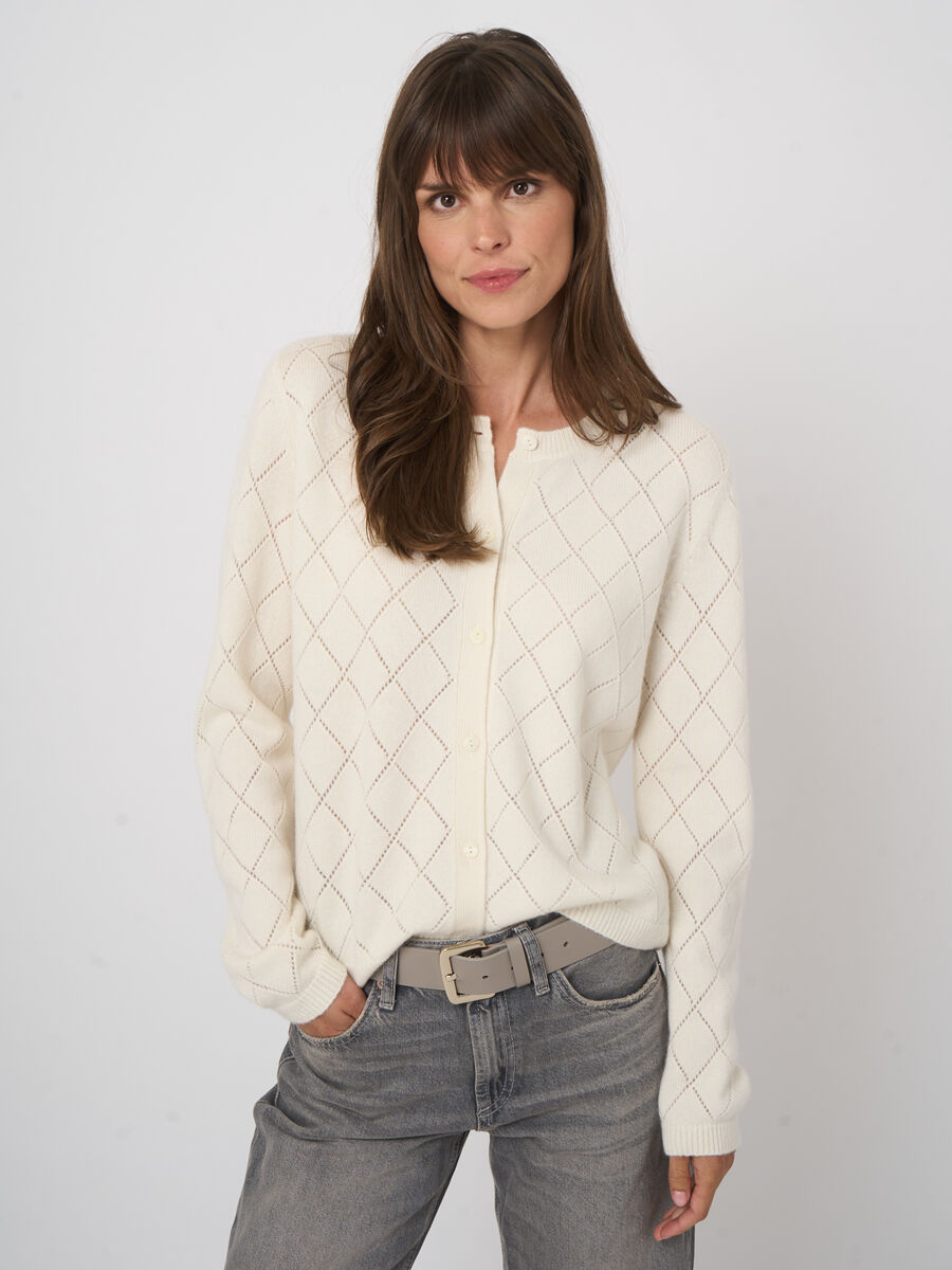 Soft 100% cashmere pointelle cardigan image number 2
