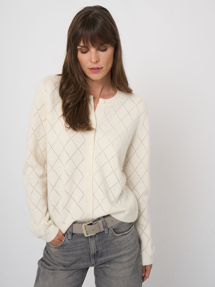 Soft 100% cashmere pointelle cardigan image number 3