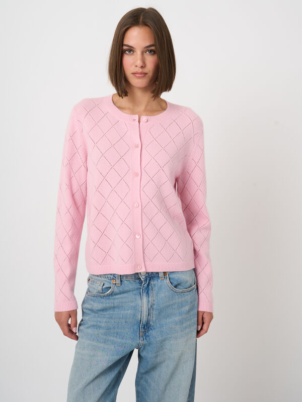 Weicher Damen-Cardigan aus 100% Kaschmir mit Ajourmuster image number 0