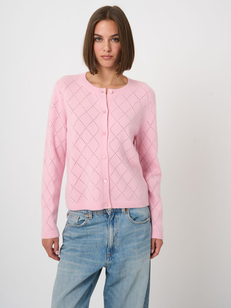 Weicher Damen-Cardigan aus 100% Kaschmir mit Ajourmuster image number 0