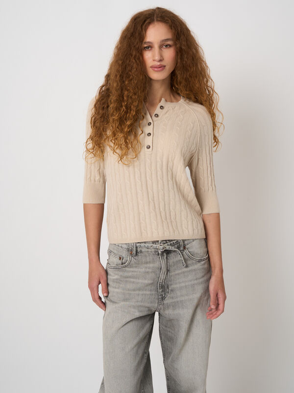 Kabelgebreide trui van 100% cashmere image number 2