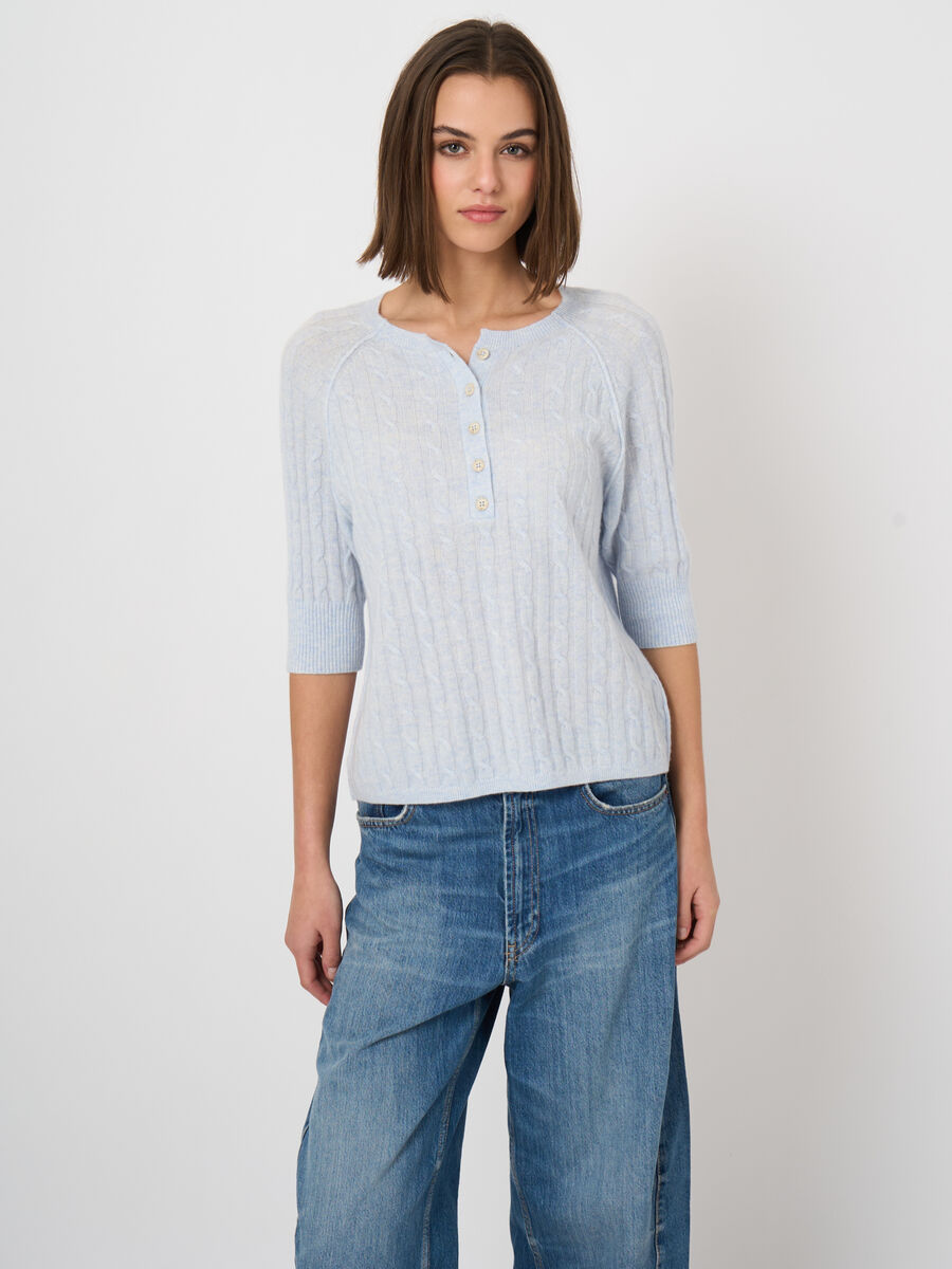 Pull en cachemire 100% torsad&eacute;, col boutonn&eacute; image number 2