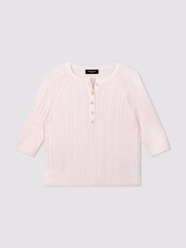 Pull en cachemire 100% torsad&eacute;, col boutonn&eacute; image number 0