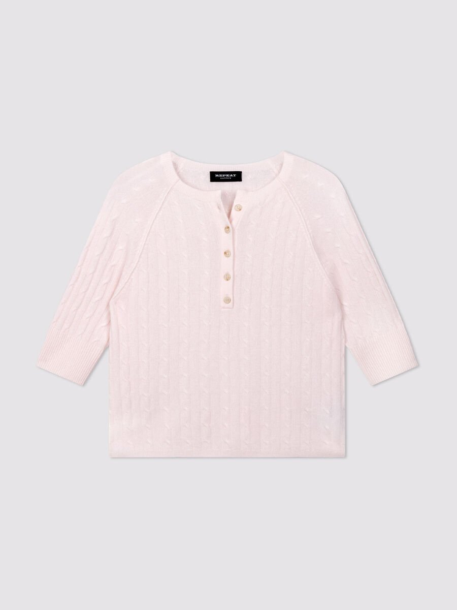 Pull en cachemire 100% torsad&eacute;, col boutonn&eacute; image number 0