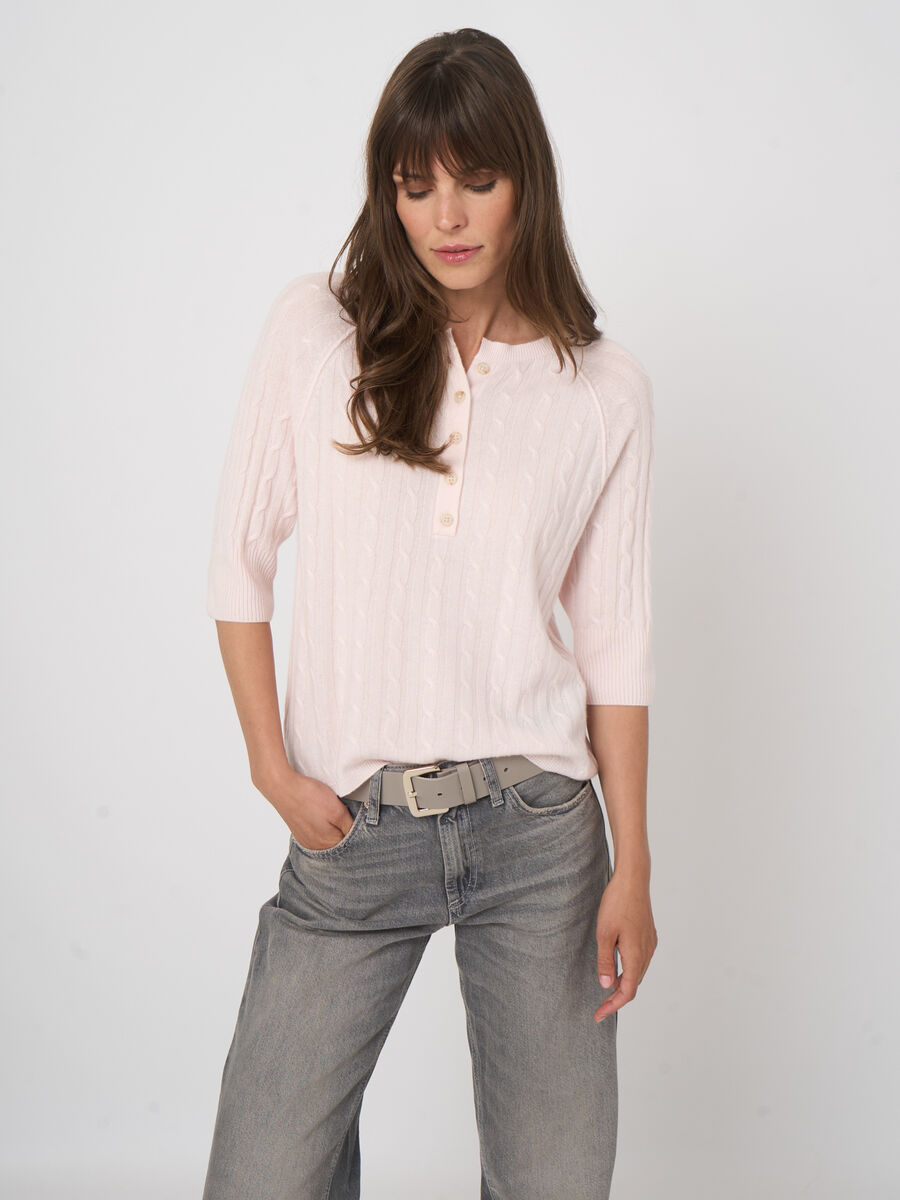 Pull en cachemire 100% torsad&eacute;, col boutonn&eacute; image number 3