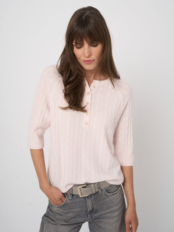 Pull en cachemire 100% torsad&eacute;, col boutonn&eacute; image number 5