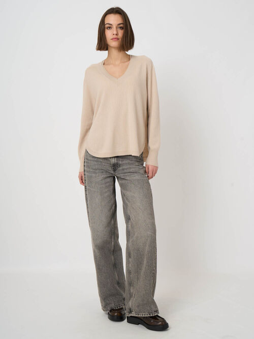 Organic Cashmere V-Neck Sweater with Refined Neckline