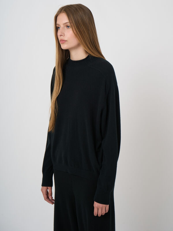 Organic Cashmere Stand-Collar Sweater with Seam Details image number 2