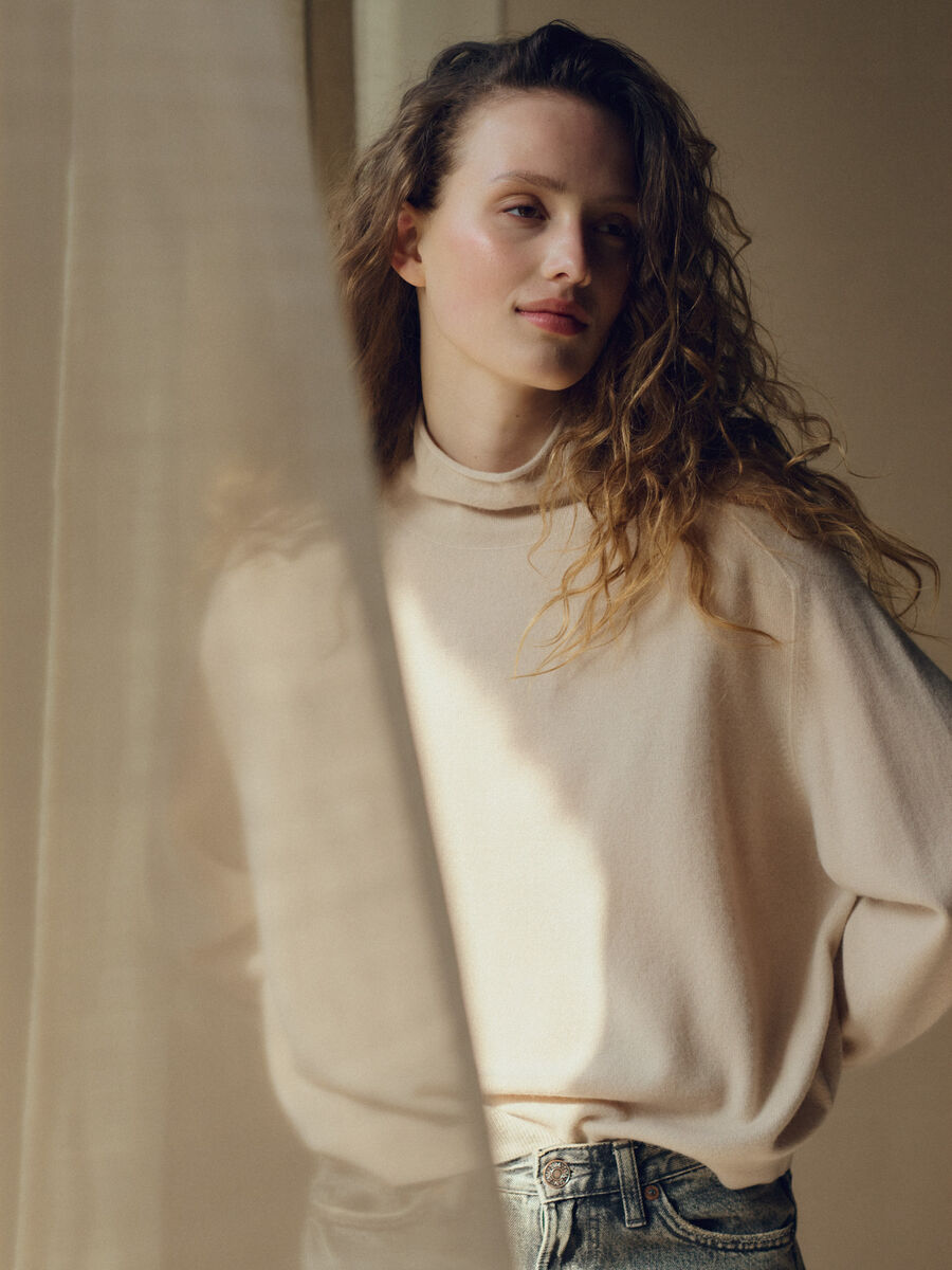 Organic Cashmere Stand-Collar Sweater with Seam Details image number 0