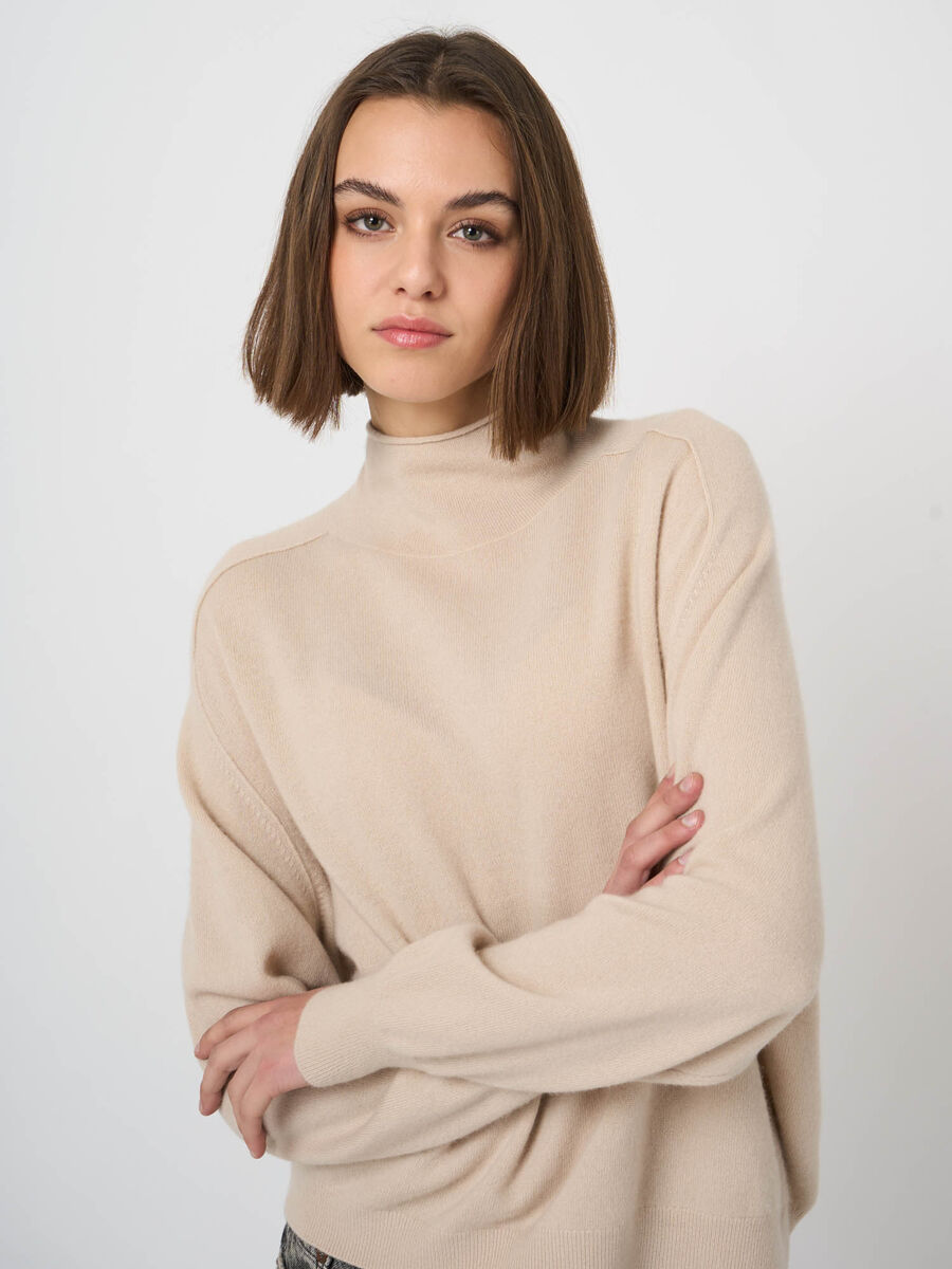 Organic Cashmere Stand-Collar Sweater with Seam Details image number 2