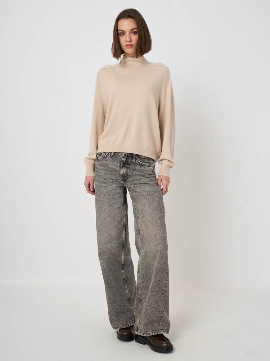 Organic Cashmere Stand-Collar Sweater with Seam Details image number 6