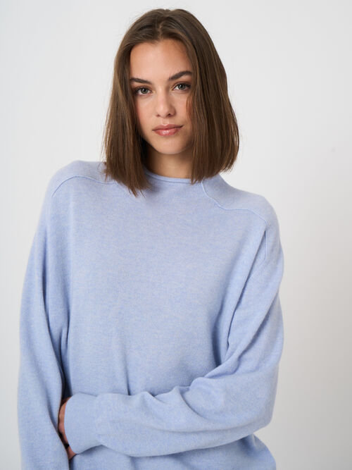 Organic Cashmere Stand-Collar Sweater with Seam Details