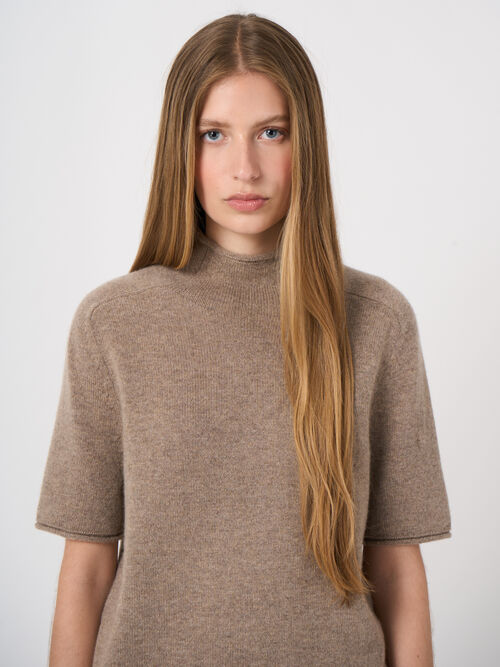 Medium-Weight Organic Cashmere Sweater with Stand Collar