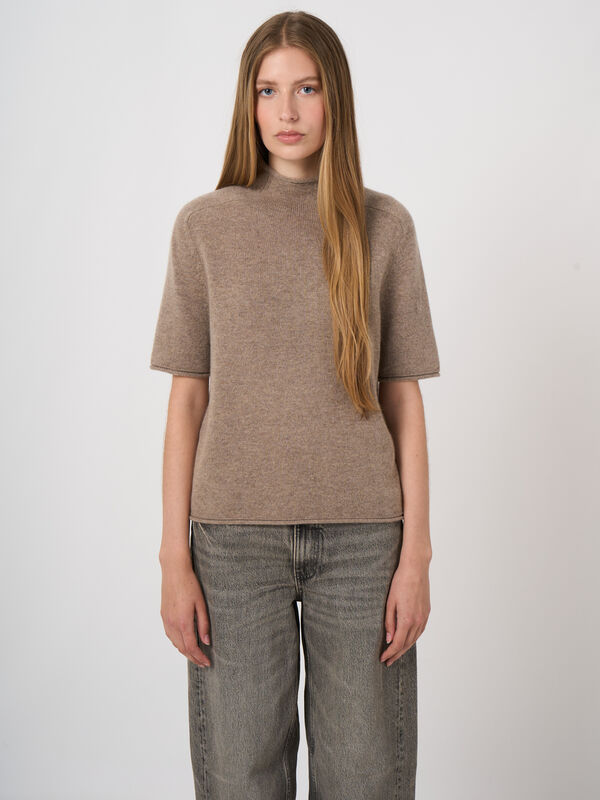 Medium-Weight Organic Cashmere Sweater with Stand Collar image number 1