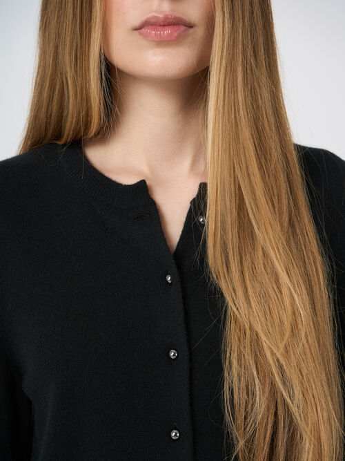 Fine-Knit Organic Cashmere Cardigan with Metallic Buttons