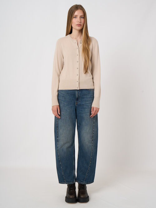 Fine-Knit Organic Cashmere Cardigan with Metallic Buttons