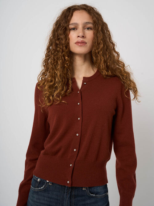 Fine-Knit Organic Cashmere Cardigan with Metallic Buttons