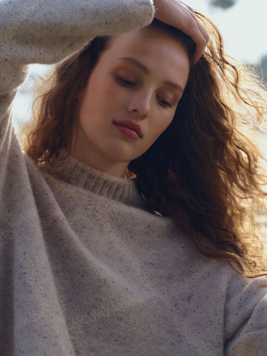 Pure Cashmere Tweed-Effect Stand-Collar Sweater image number 0