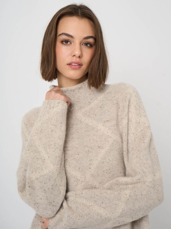 Kaschmirpullover mit Tweed-Effekt und Stehkragen image number 3