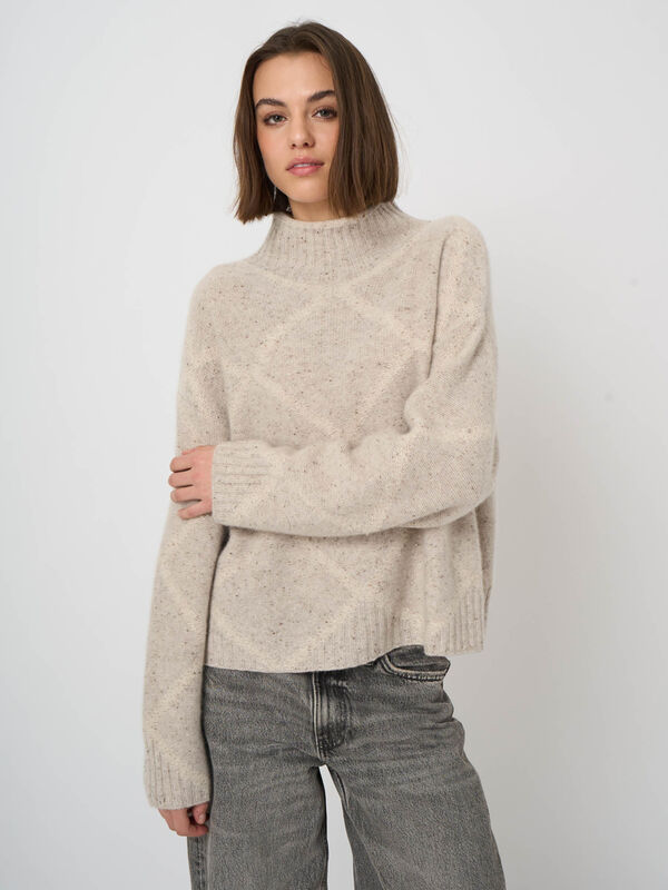 Kaschmirpullover mit Tweed-Effekt und Stehkragen image number 5