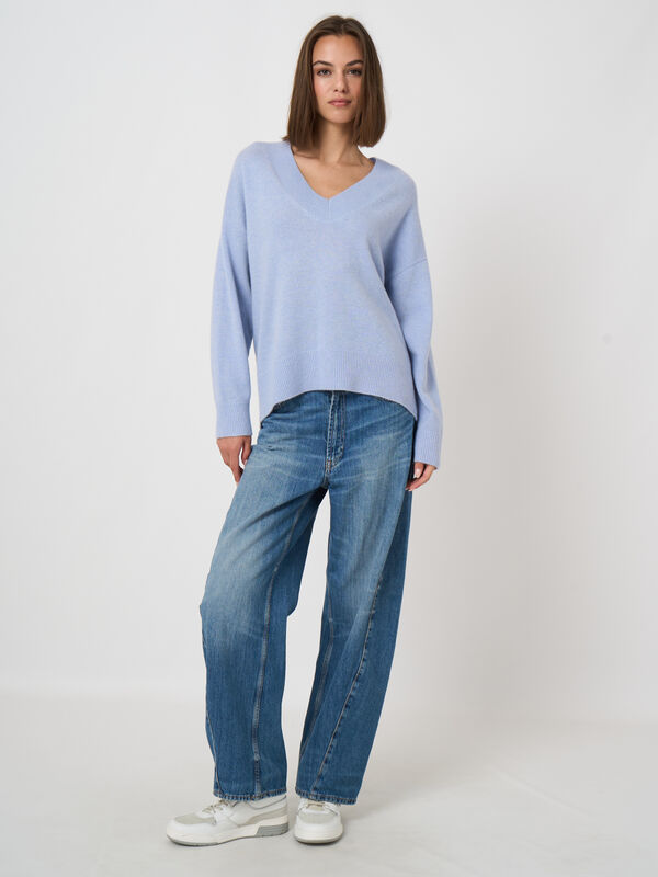 Cashmere V-Neck Sweater with Longer Back Hem image number 5
