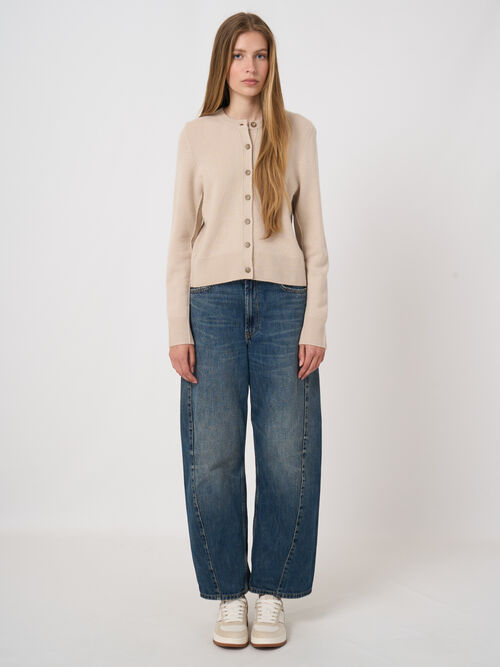 Cashmere Cardigan with Rib Inserts and Seam Details
