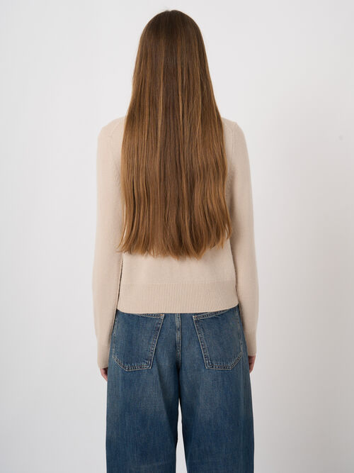 Cashmere Cardigan with Rib Inserts and Seam Details