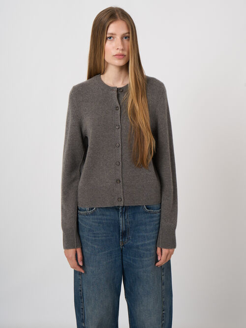 Cashmere Cardigan with Rib Inserts and Seam Details