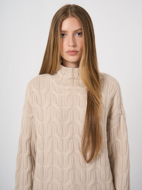 Premium Cashmere Cable-Knit Sweater with Stand Collar